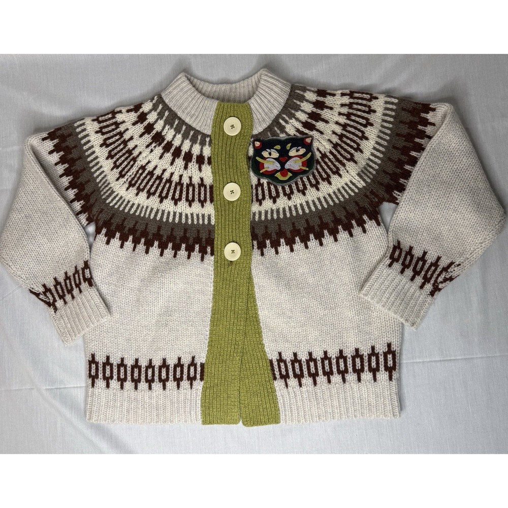 The Reeds Fair Isle Wool Cardigan Sweater Sz XS Chunky Cat